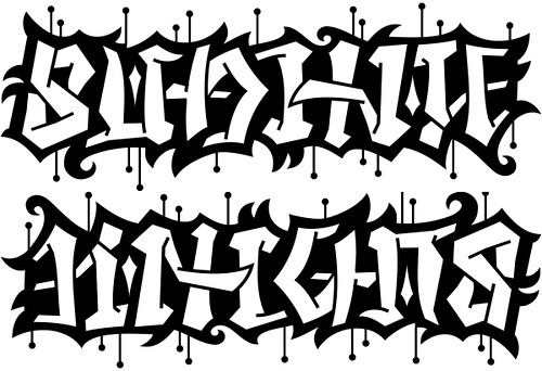  a tattoo design with a graffiti font Old English inspired decorations