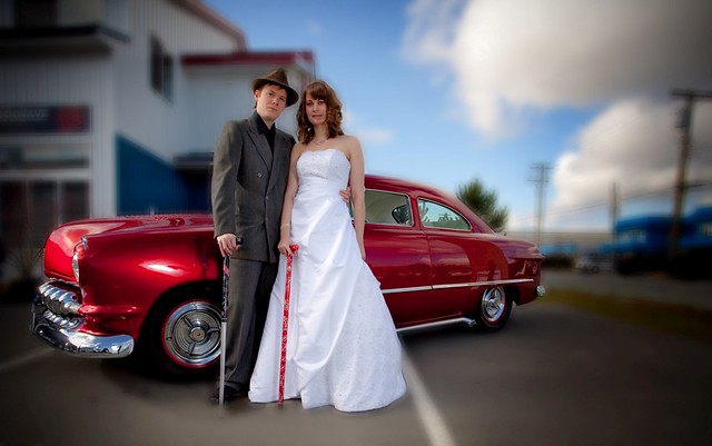 This couple chose a 40 39s 50 39s theme for a wedding shoot and also chose Cool