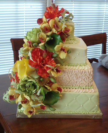 Tropical Wedding cake Cake before delivery minus bottom flowers