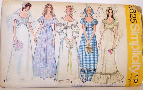 VIntage Simplicity Pattern 9825 Wedding Prom Formal Dress Mod Empire Puff sleeves Size 12