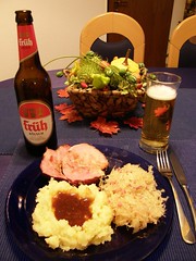 Cooking, Smoked Pork in Redwine Sauce with Mashedpotatoes and Sauerkraut