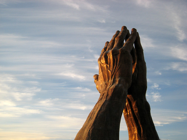 Praying Hands a 30 ton 60 ft tall bronze statue at Oral Roberts University 