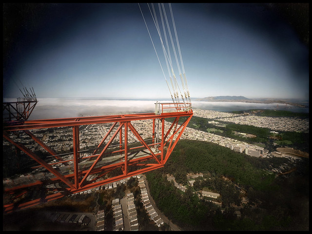 Sutro Tower - from the Catwalk on the West facing structure; viewing North to Golden Gate Bridge and Marin Headlands