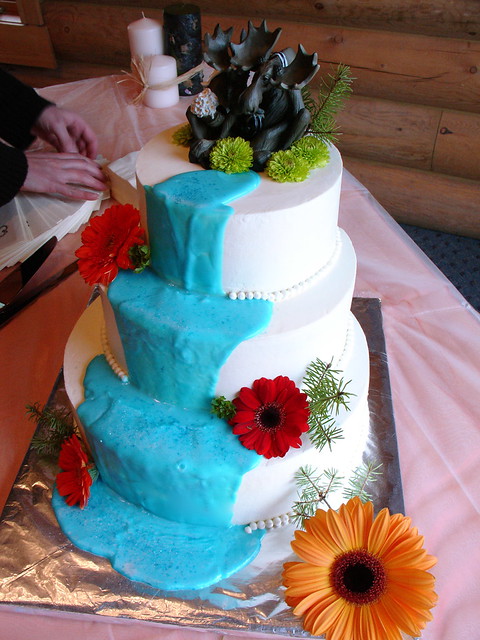 Waterfall wedding cake Moose contemplate their love in an alpine setting