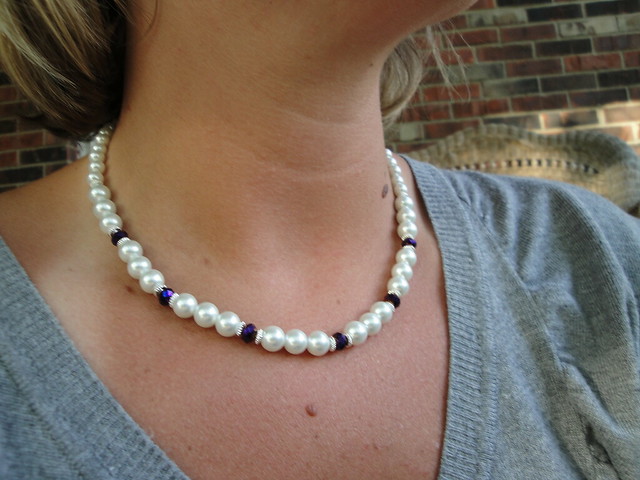 WHITE PEARL PURPLE CRYSTAL BRIDAL NECKLACE