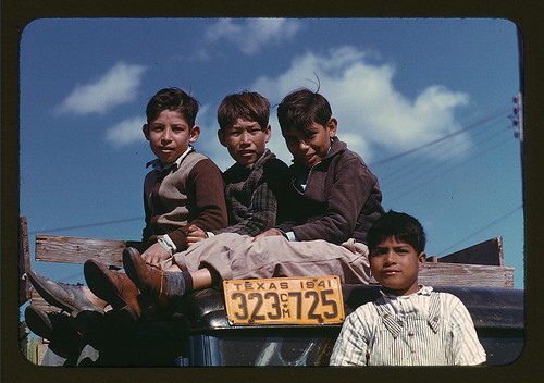 Boys sitting on truck parked at the FSA ... labor camp, Robstown, Tex. &nbsp;(LOC)