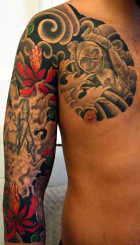 Front Side of taino tattoo Completed Taino Sleeve tattoo