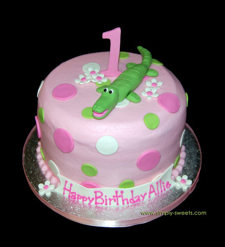 Alligator 1st Birthday Pink and Green Cake