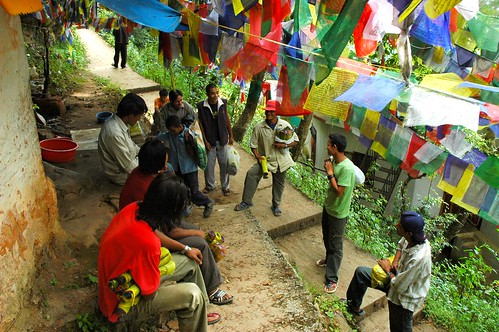 Prayer Flag salesmen convention, upper, Pharping, Nepal by Wonderlane