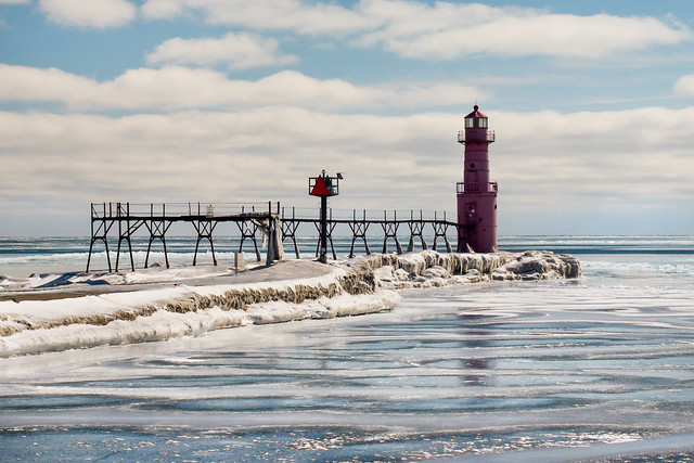 Algoma, WI, Lighthouse, Winter, Cold, Frozen, Ice, Lake Michigan