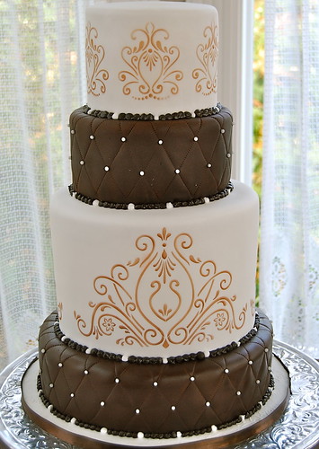 Brown and white wedding cake