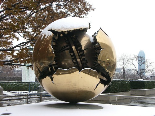 Sphere within a sphere, UN visitor's plaza, New York City