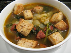 Potato soup with kale & chorizo