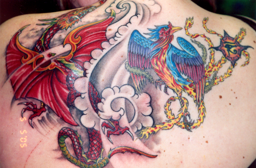 Dragon Phoenix Tattoo by Tres Denk