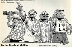 Palladium Books presents "Turtles go Hollywood" by Daniel Greenberg :: To The Beach at Malibu ..art by Kevin Long (( 1990 ))