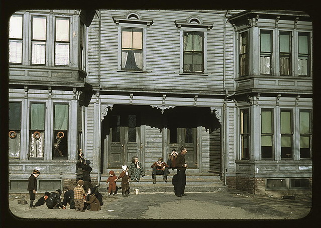 [Children with adult in the tenement district, Brockton, Massachusetts] (LOC)