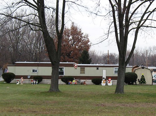 Mobile home decorated for christmas
