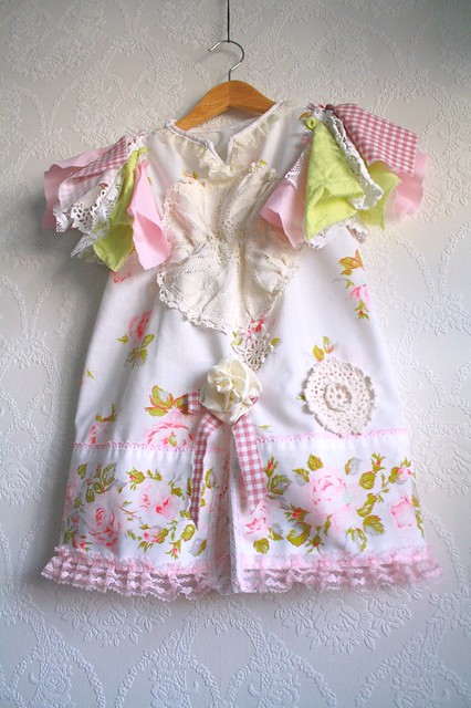 Girl's Pink Toddler Dress 4T Tattered Shabby Chic Lace Doily Floral Country