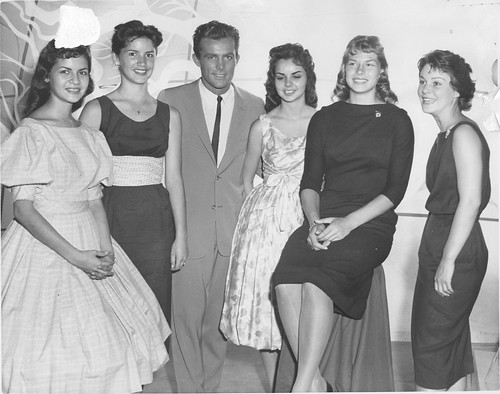 Mom and Robert Conrad with San Gabriel Fiesta Queen Court - Sept 1959 by kimstrezz