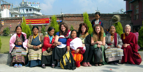 Tharlam Monastery, Eastern and Western ladies, Linda Lane, Bobby Steel, Charlotte Stuart and Ven. Lama Ani Dolma with other lady friends by Wonderlane