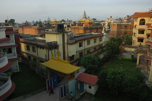 Early morning view of Boudha Stupa from the Tharlam Monastery Guesthouse, Boudha, Kathmandu, Nepal by Wonderlane