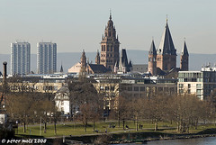 City of Mainz: banks of the river rhine and winter harbour