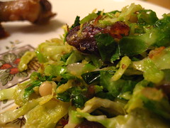 shredded brussel sprouts with dates, pine nuts, shallot
