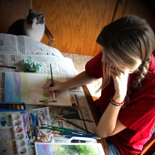 Maria Painting with Cat