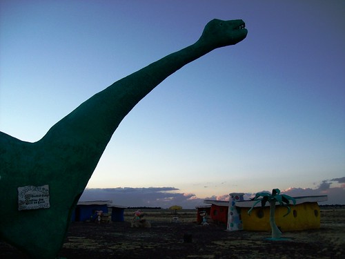 Dinosaur in the waning sunlight at Bedrock City, AZ - bedrock20x