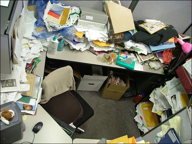 Aerial View of Messy Cubicle