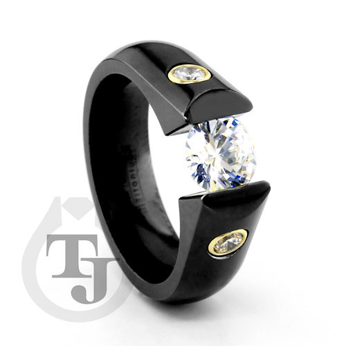 BlackTi and Diamond Engagement Ring This stunning black titanium ring with