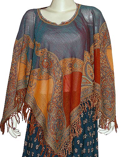 Poncho Shawls in Jacquard Designs Wool Fabric Handcrafted Women's Clothing