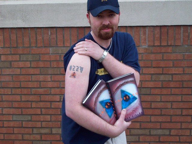 INFECTED tattoo and books April 1st at the Barnes Noble with my copies 