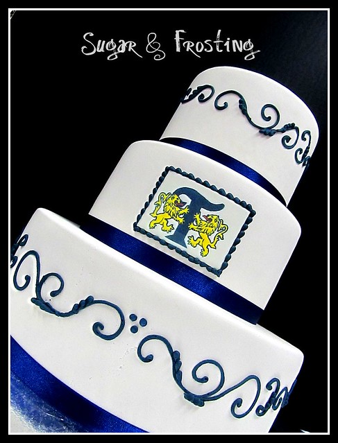 Navy Gold Scroll Wedding Cake for the Tribute Golf Course