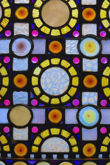Cathedral Basilica of Saint Louis, in Saint Louis, Missouri, USA - decorative stained glass window detail, in west transept