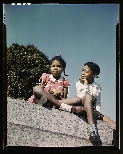 Two little girls in a park near Union Station, Washington, D.C.  (LOC)