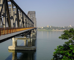 Steel bridge over the river in Mandalay, Myanmar