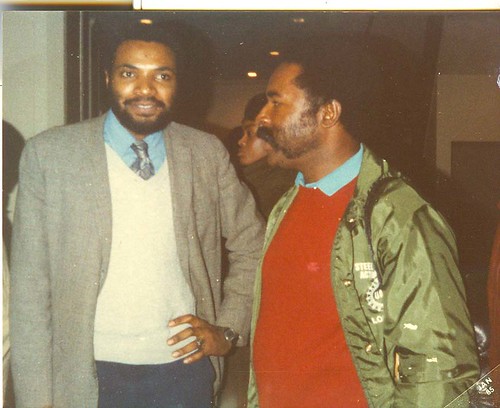 Abayomi Azikiwe (L) and Jesse Hooper after a South African Hero's Day Rally was held at New Bethel Baptist Church on December 16, 1984. The event featured two speakers from the African National Congress. (Photo: Pan-African News Wire). by Pan-African News Wire File Photos