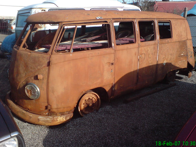 VW bus rust barn doors 