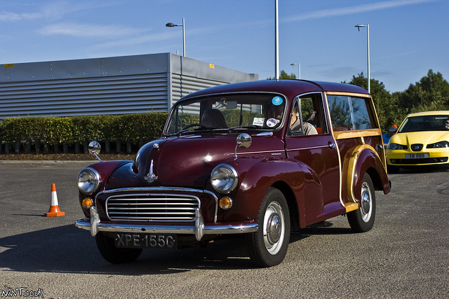 Red Maroon Morris Minor Traveller Arriving At PH Sunday Service