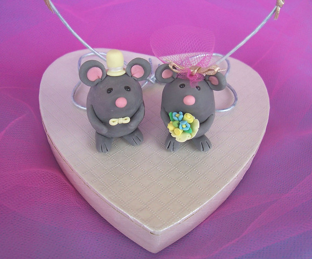 Sweet funny mice wedding cake toppers unique figurines made of clay 