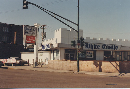 The original 1960's era White Castle restaurant at South Archer and Kedzie Avenues, in Chicago's Brighton Park neighborhood. Seen in March of 1985 prior to demolition. by Eddie from Chicago
