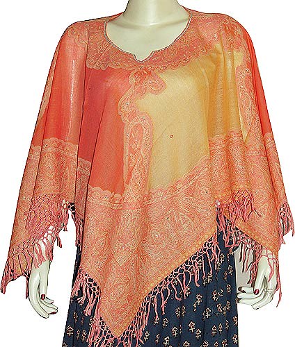 Poncho Shawls in Jacquard Designs Wool Fabric Handcrafted Women's Clothing