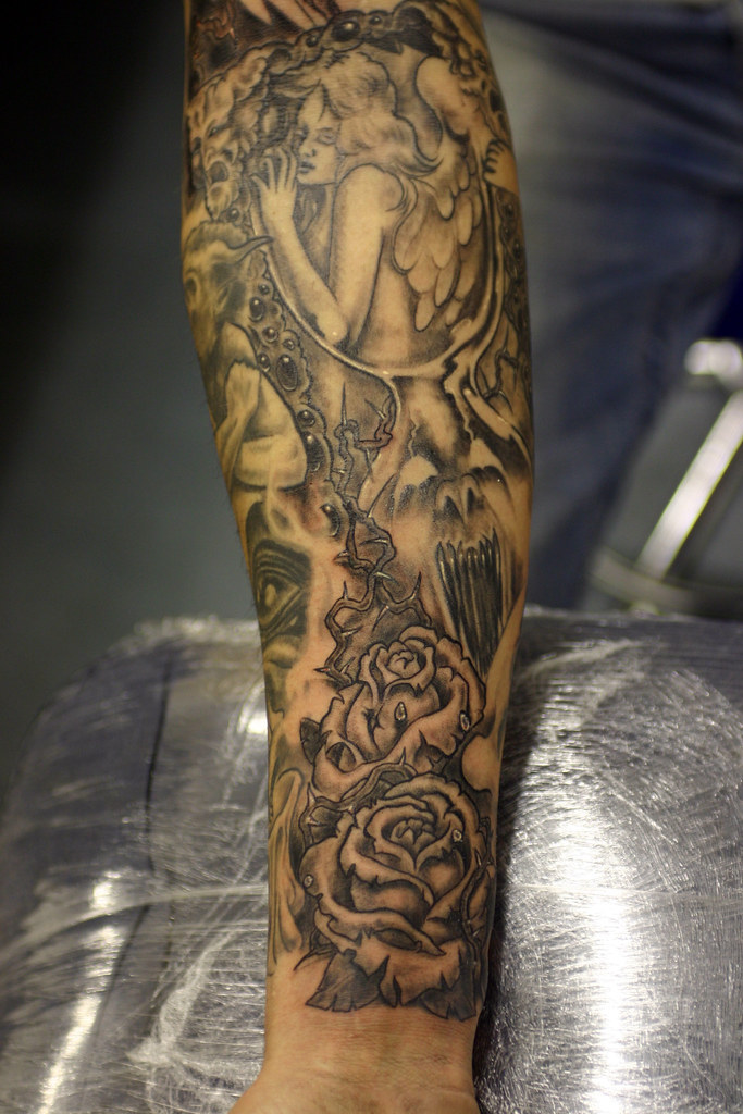 Angel Demon Roses Tattoo pt4