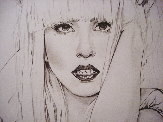 This is a close up of a Lady Gaga drawing portrait that I did in the summer