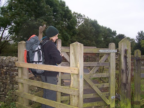 Squeezing through the kissing gate at Hawes