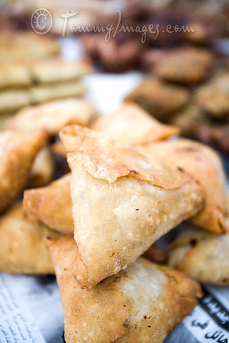 Samosas in the open air food market at Stone Town's Forodhani Ga