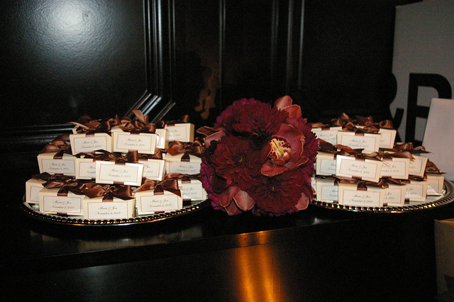 The colors of wedding were ivory brown and red so here are the favors
