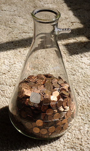 Jar of pennies.