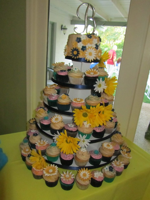 Blue and Yellow Daisythemed Wedding Cupcake Tower